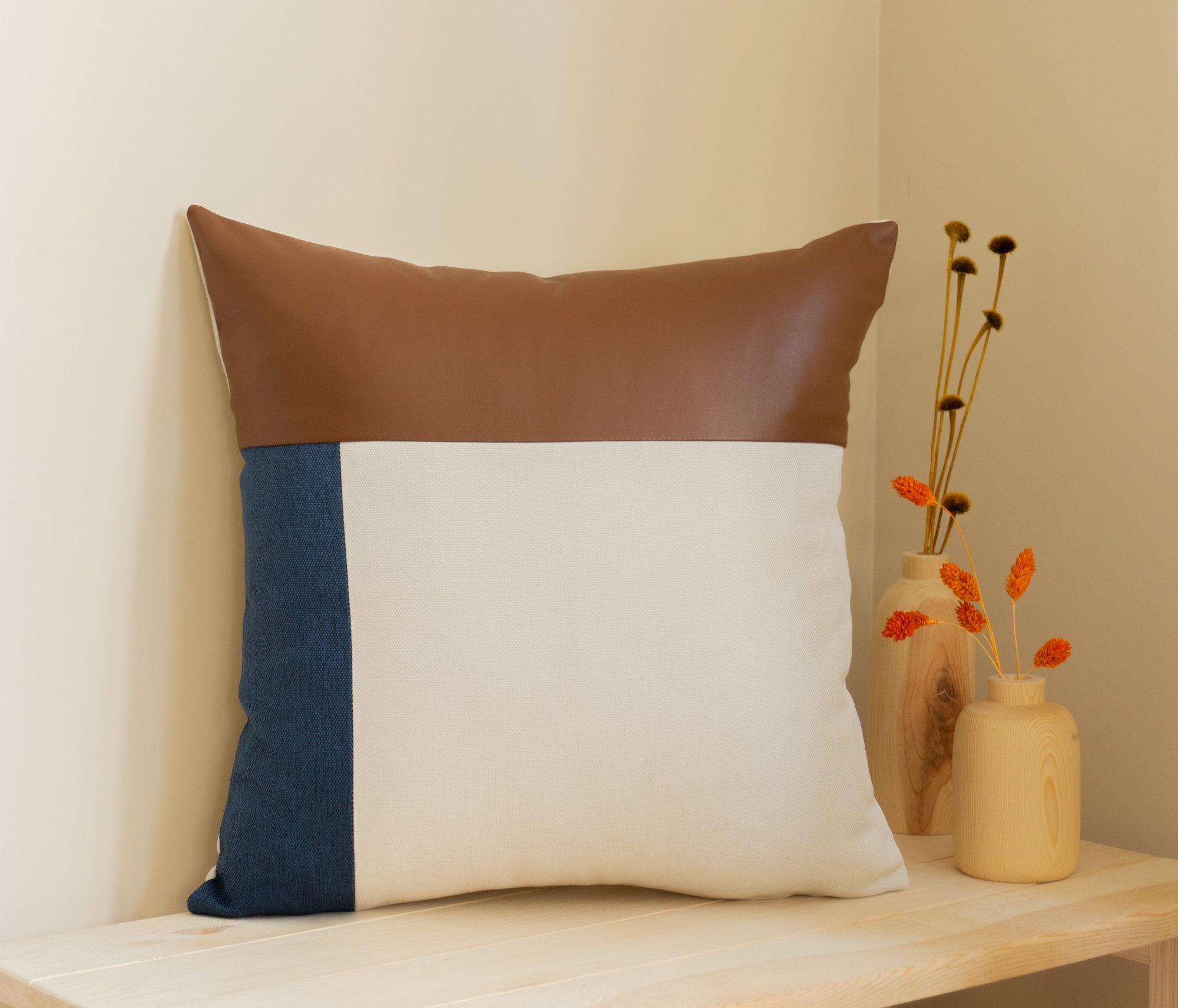 Minimalist Cushion Cover, Navy Blue Linen Pillow Cover, Cream Linen Cushion Cover,brown Suede Leather Pillow Cover 18x18 Inches / 45x45cm