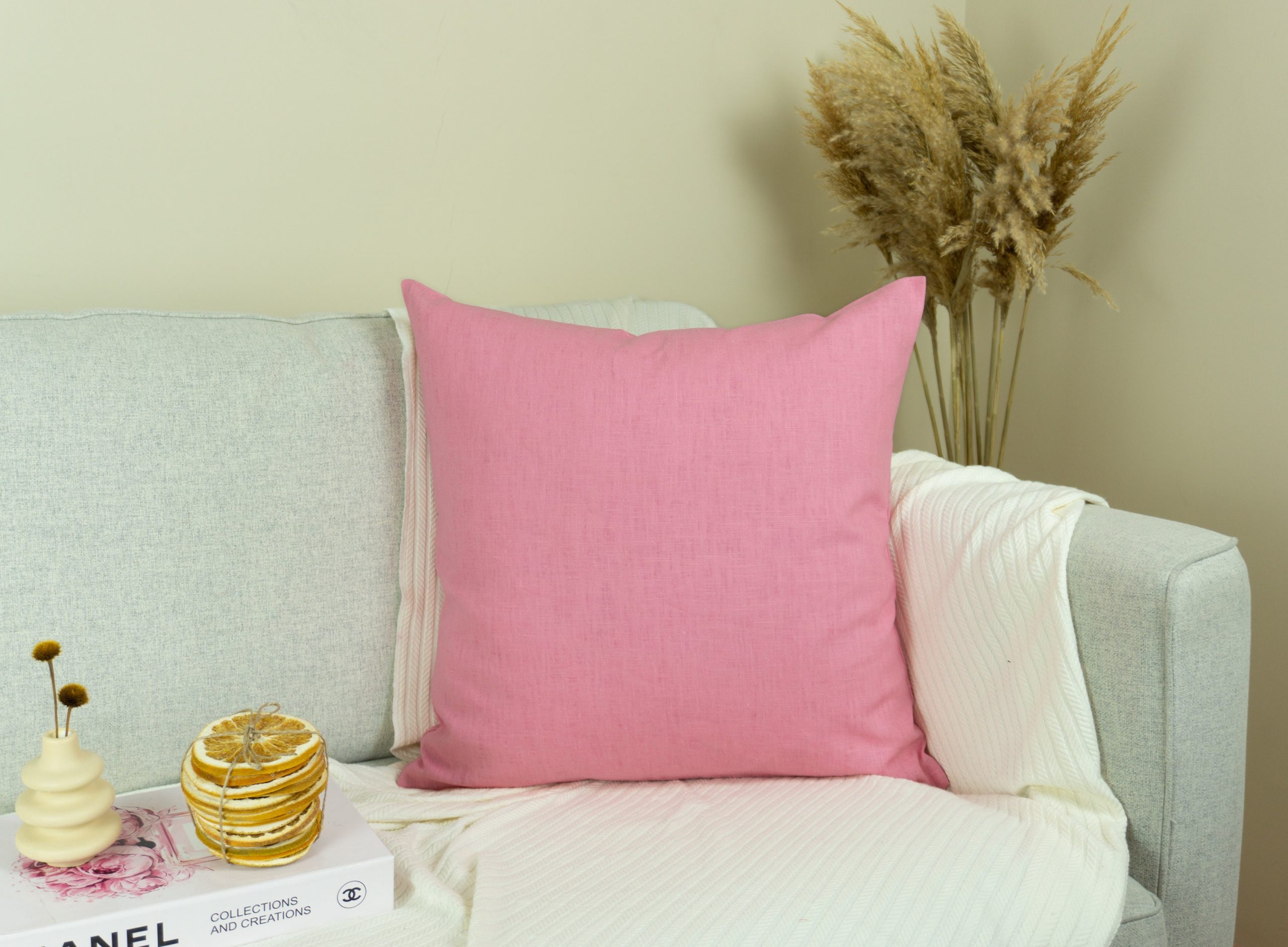 Natural Washed Linen Pink Pillow - Cushion Cover, Washed Linen Pink Pillowcase, (any Custom Size)