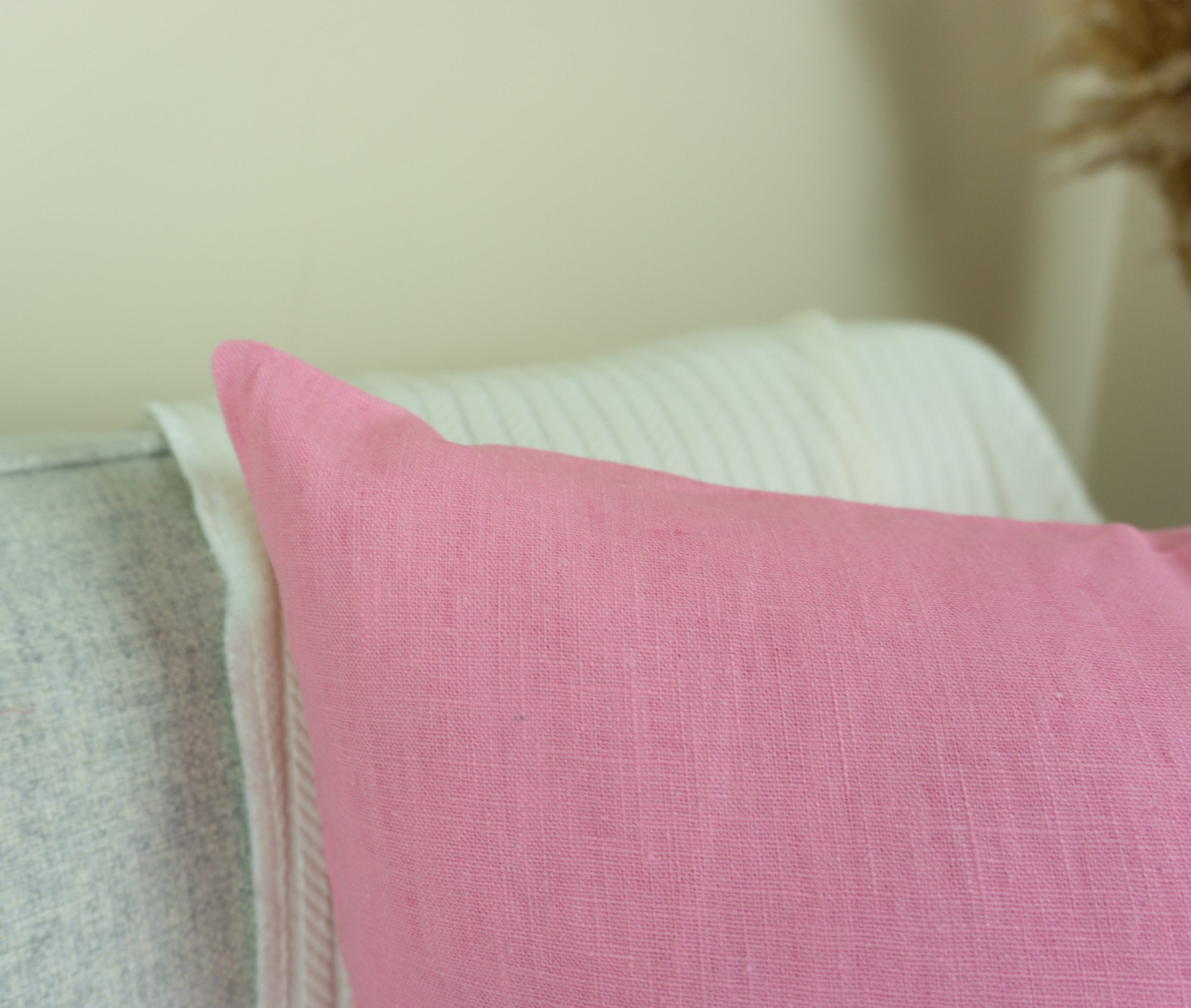 Natural Washed Linen Pink Pillow - Cushion Cover, Washed Linen Pink Pillowcase, (any Custom Size)