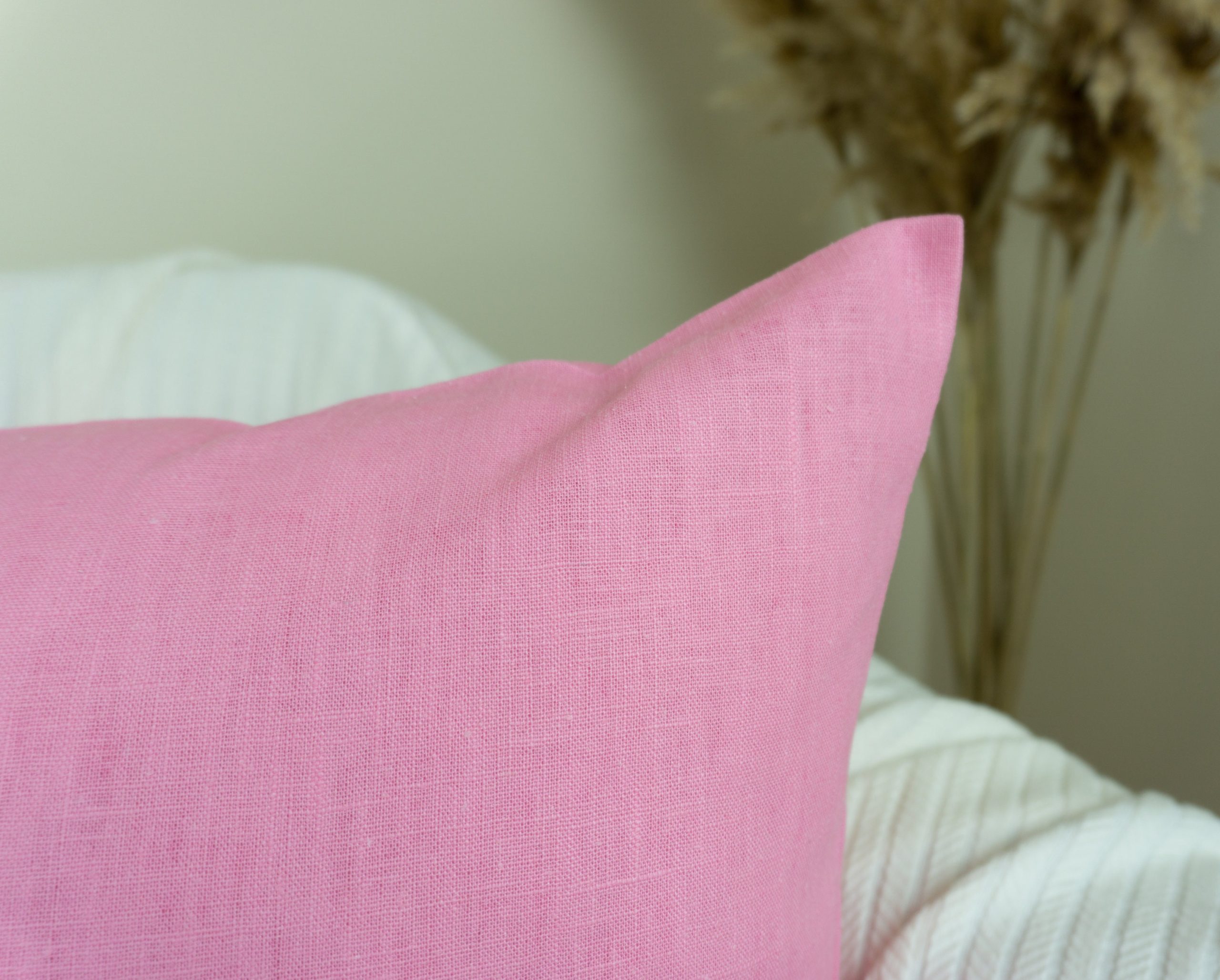 Natural Washed Linen Pink Pillow - Cushion Cover, Washed Linen Pink Pillowcase, (any Custom Size)