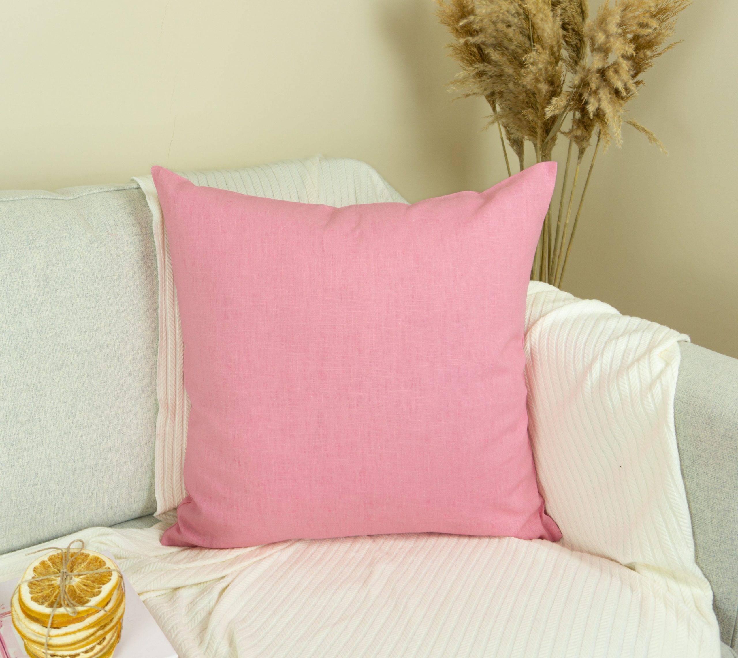 Natural Washed Linen Pink Pillow - Cushion Cover, Washed Linen Pink Pillowcase, (any Custom Size)