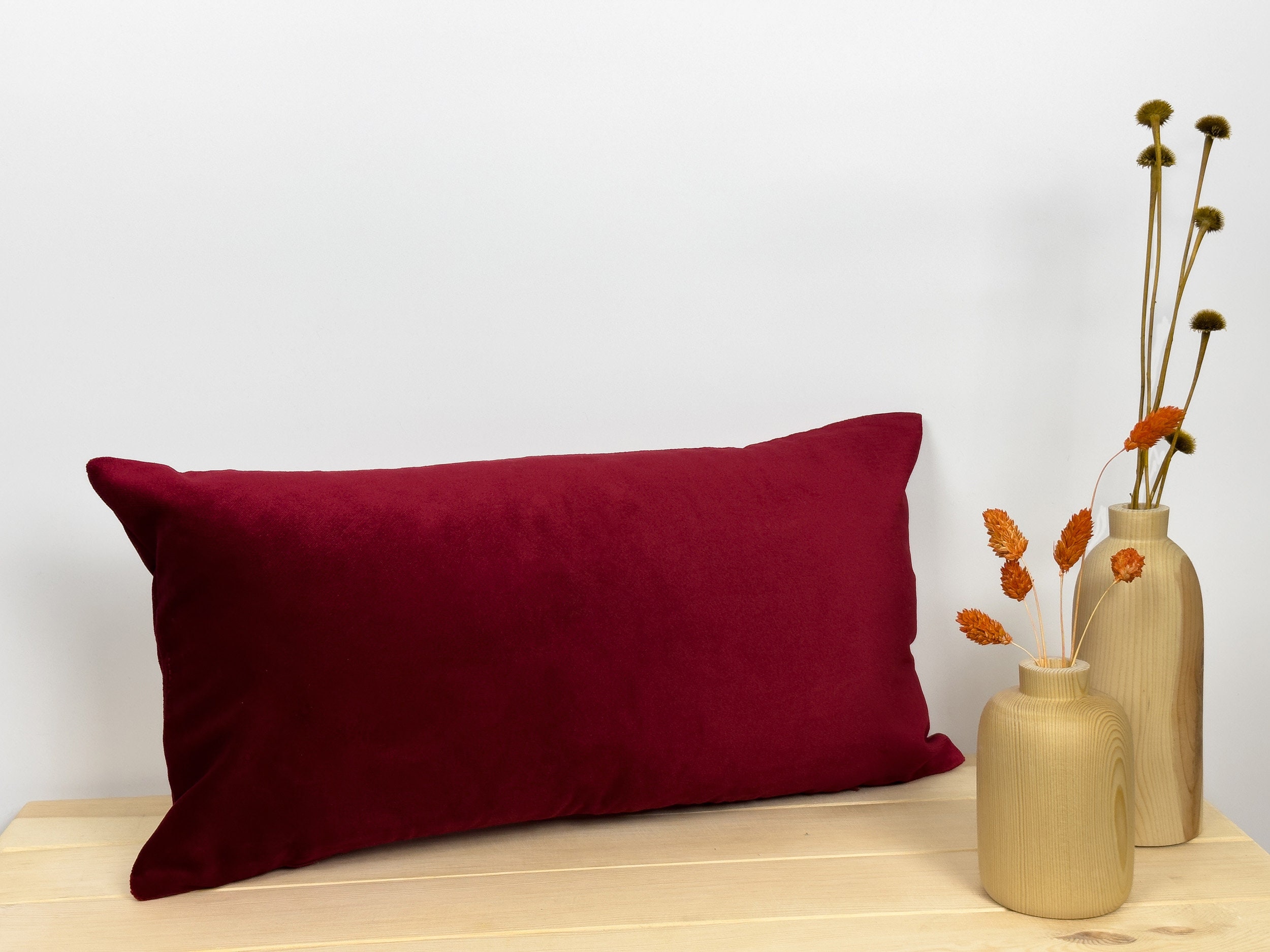 Cotton Velvet Wine Red Pillow Cover, Wine Red Lumbar Cushion-pillow Covers, Christmas Decor Pillow (all Sizes)
