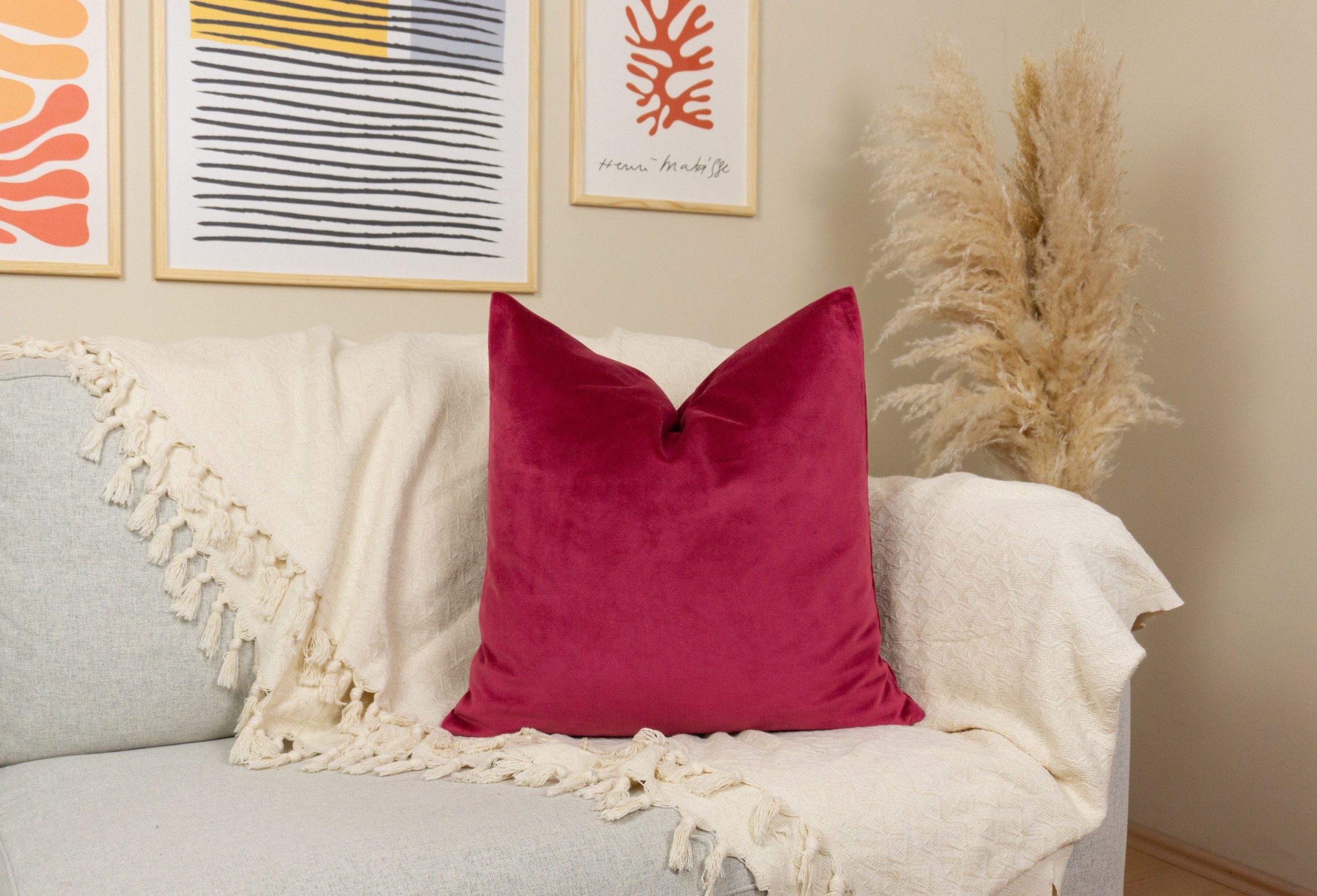 Velvet Rose Red Pillow Cover: Soft Vlevet Fuchsia Cushion Cover All Sizes