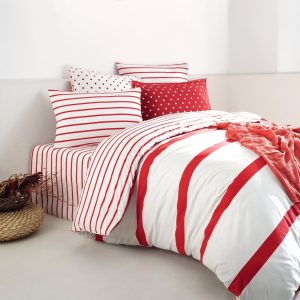 100% Cotton Duvet Cover Set Red & White Striped Bedding Set For Bedroom Mattress Cover (multiple Size Options Available)