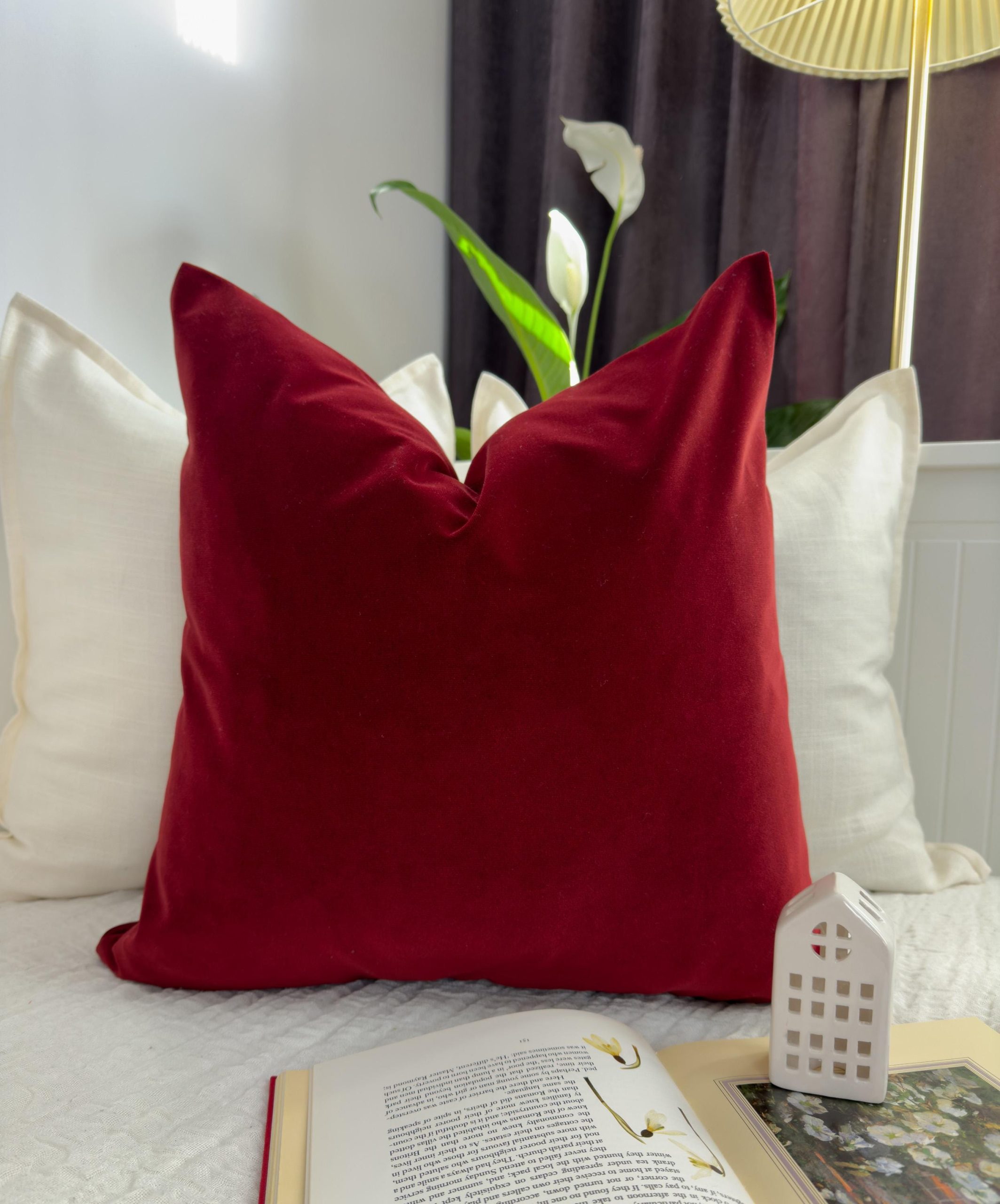 Cotton Velvet Wine Red Pillow Cover, Wine Red Lumbar Cushion-pillow Covers, Christmas Decor Pillow (all Sizes)