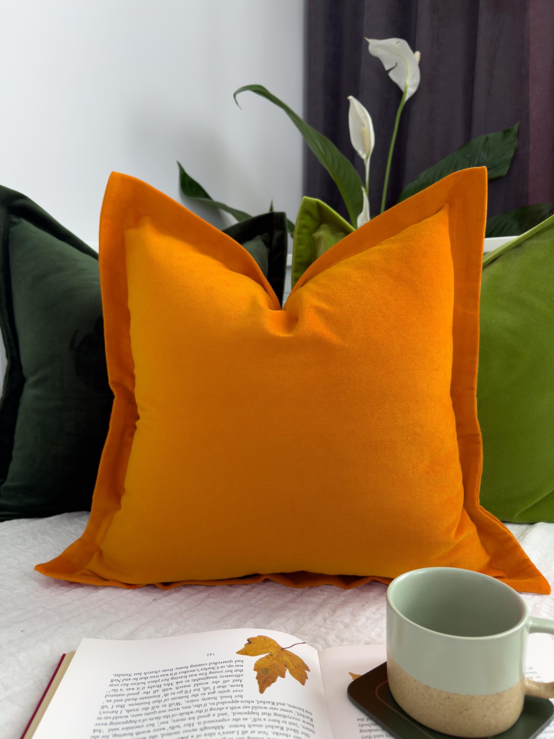Burnt Orange Velvet Pillow Cover: Oxford Flanged Decorative Cushion Cover All Sizes