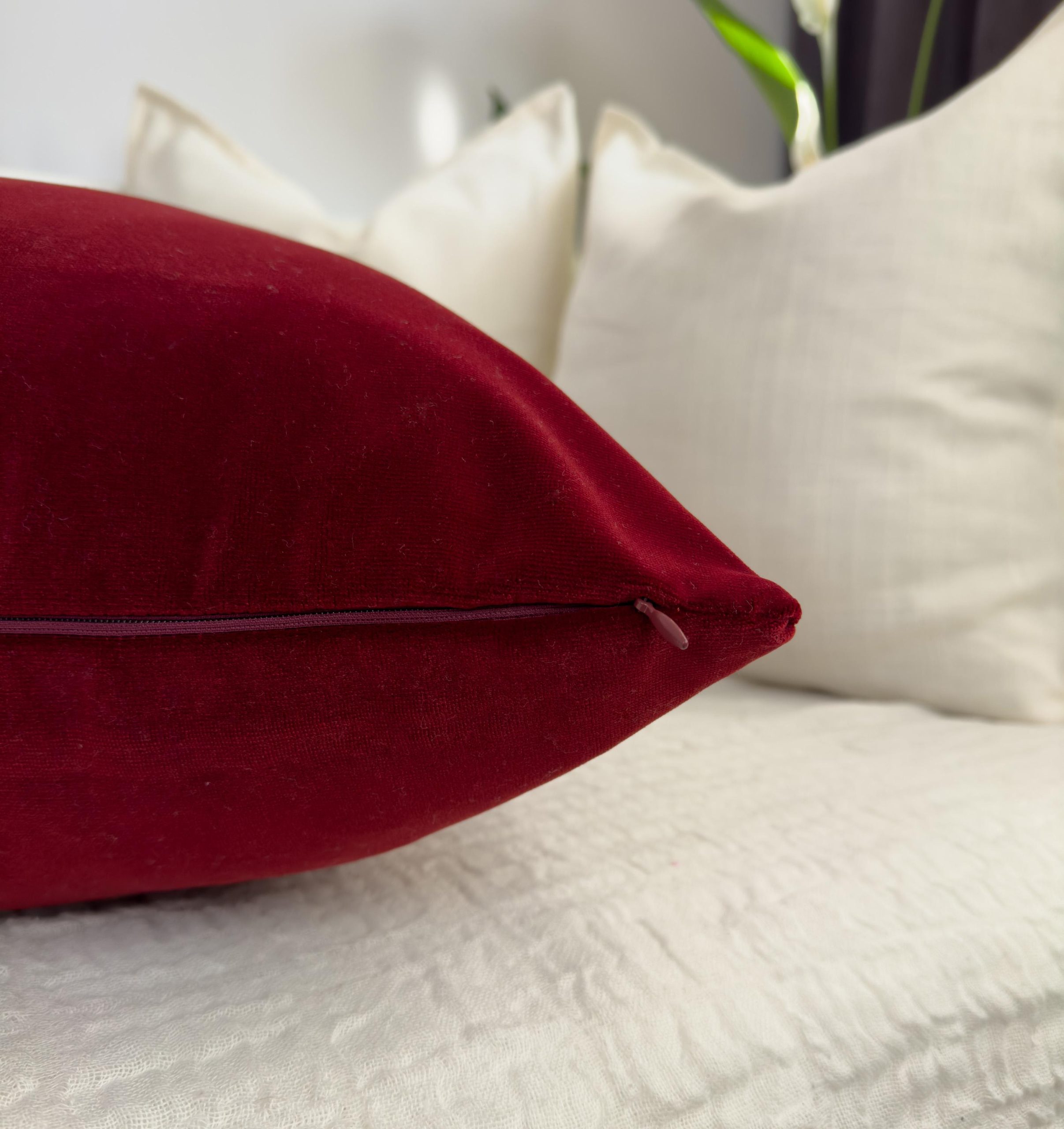 Cotton Velvet Wine Red Pillow Cover, Wine Red Lumbar Cushion-pillow Covers, Christmas Decor Pillow (all Sizes)
