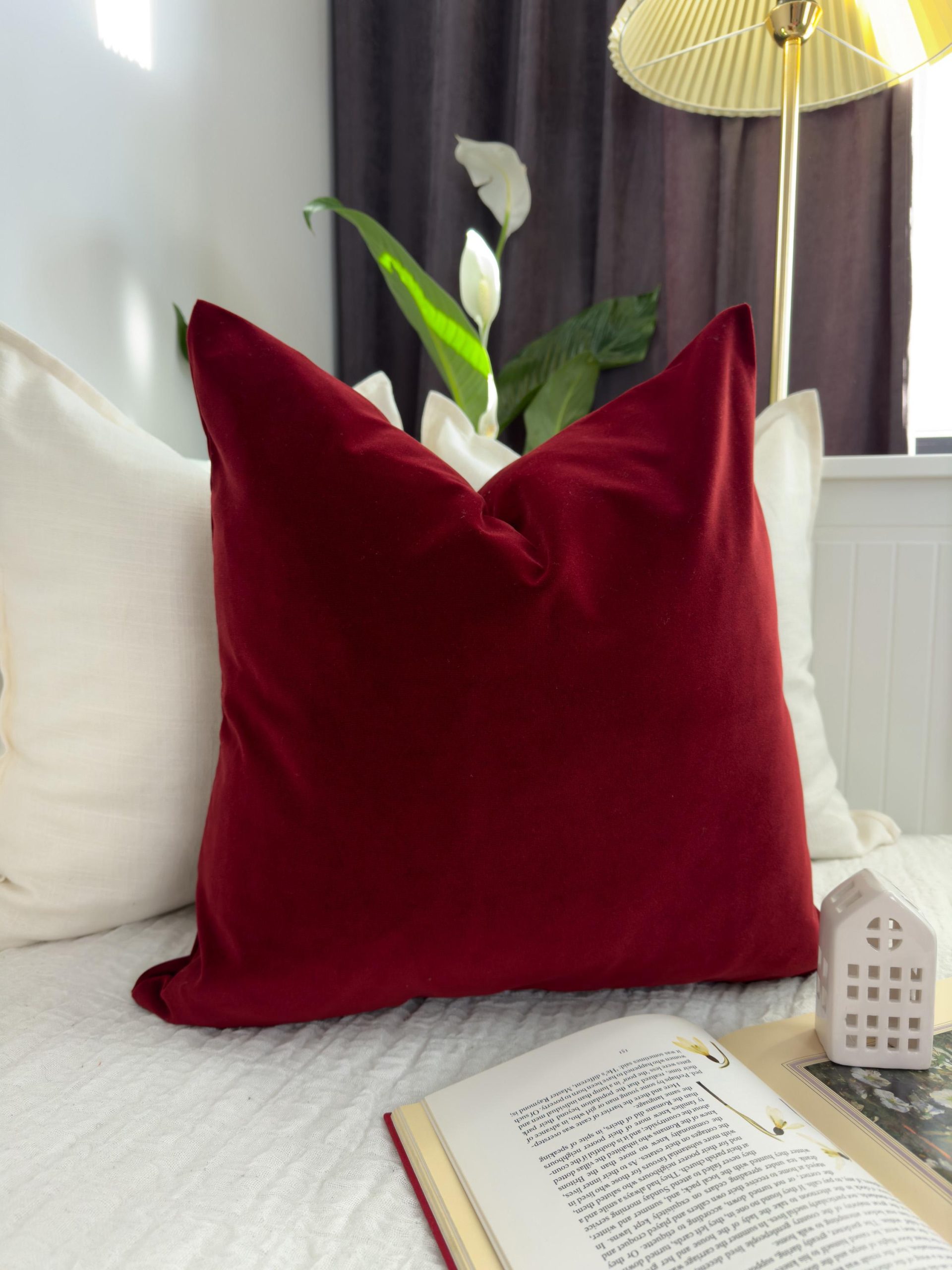 Cotton Velvet Wine Red Pillow Cover, Wine Red Lumbar Cushion-pillow Covers, Christmas Decor Pillow (all Sizes)