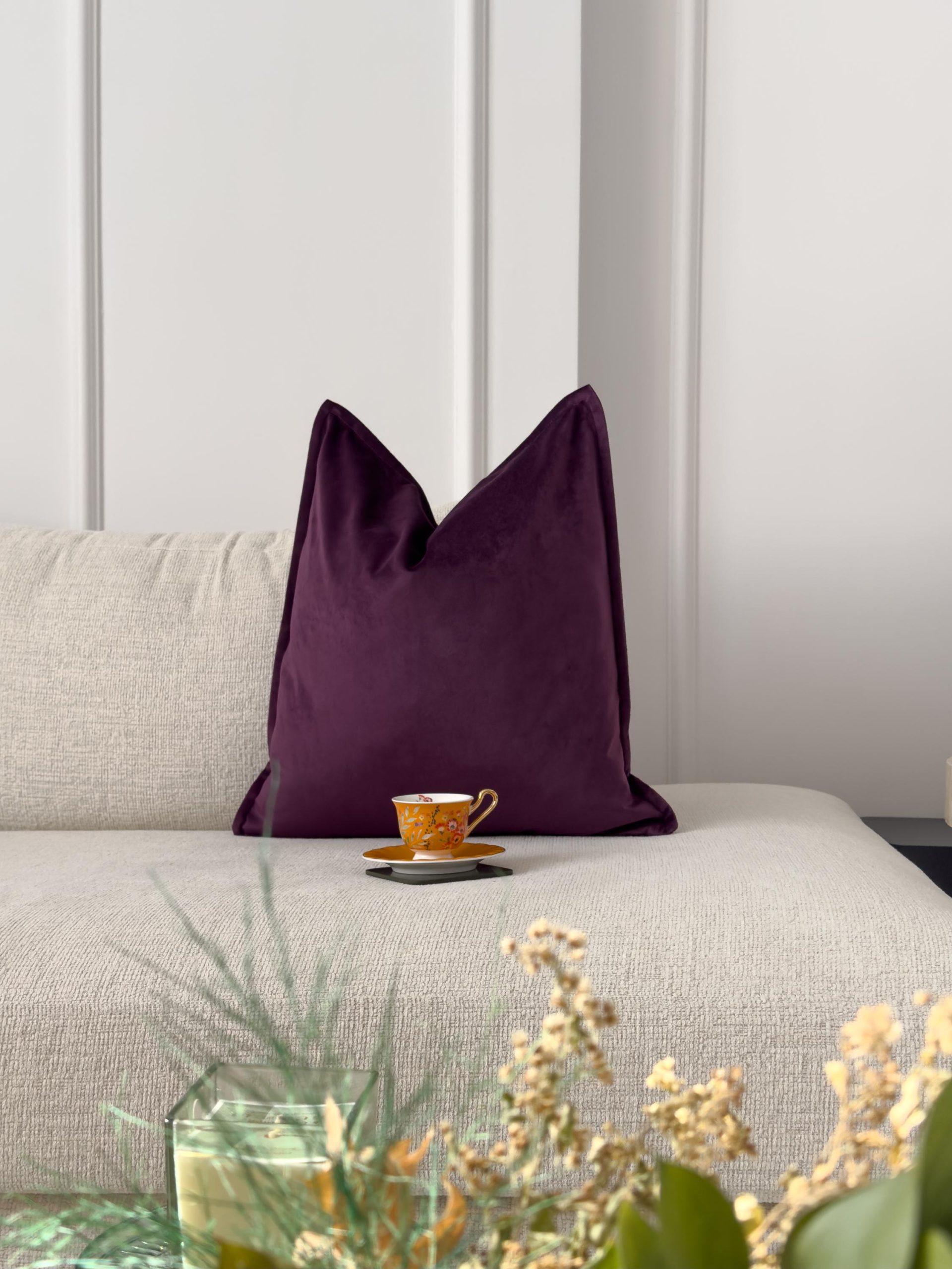 Velvet Deep Purple Pillow Cover: Luxury Aubergine Cushion All Sizes