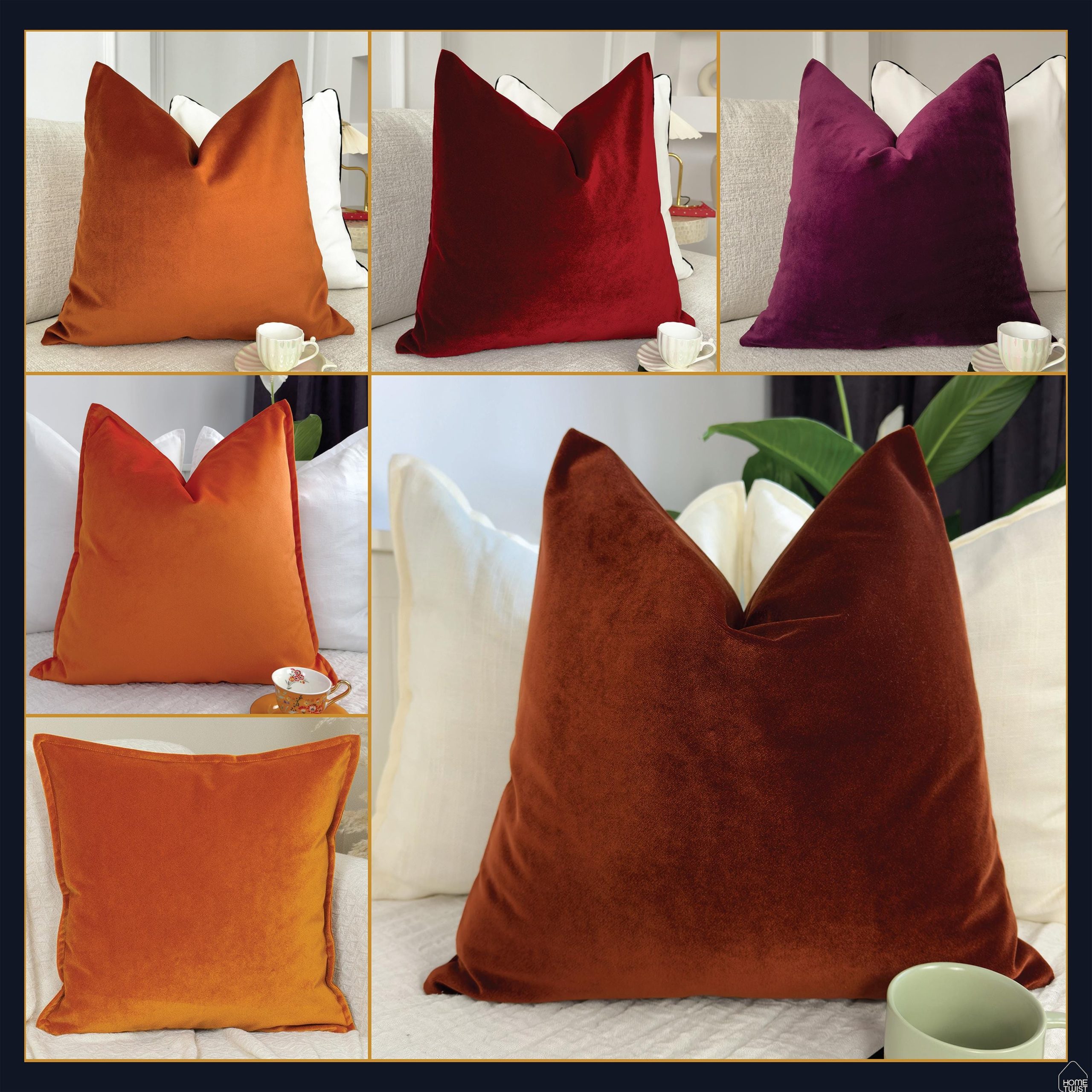 Premium Velvet Cushion Covers: Rust Throw Pillow Covers All Sizes