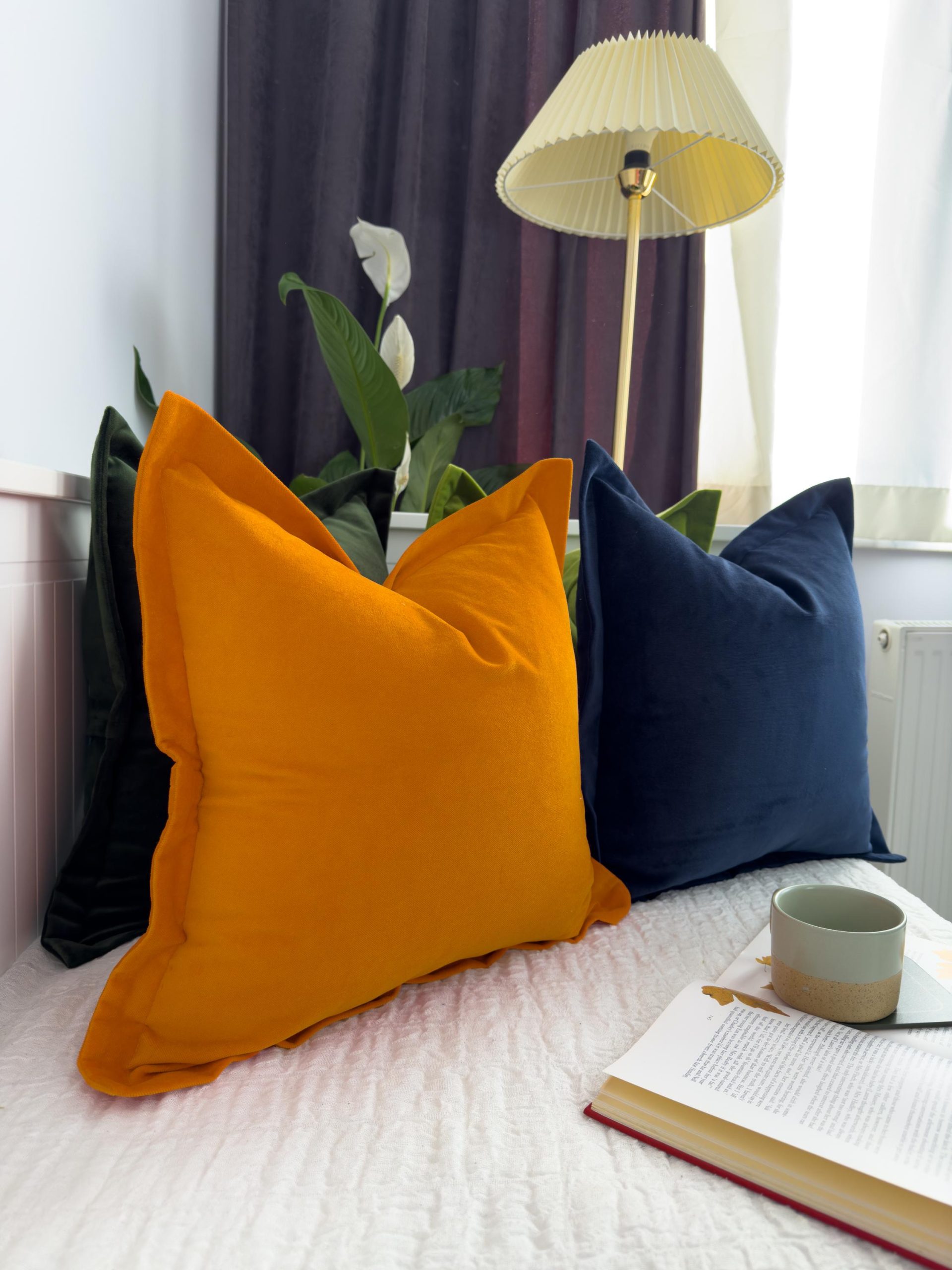 Burnt Orange Velvet Pillow Cover: Oxford Flanged Decorative Cushion Cover All Sizes