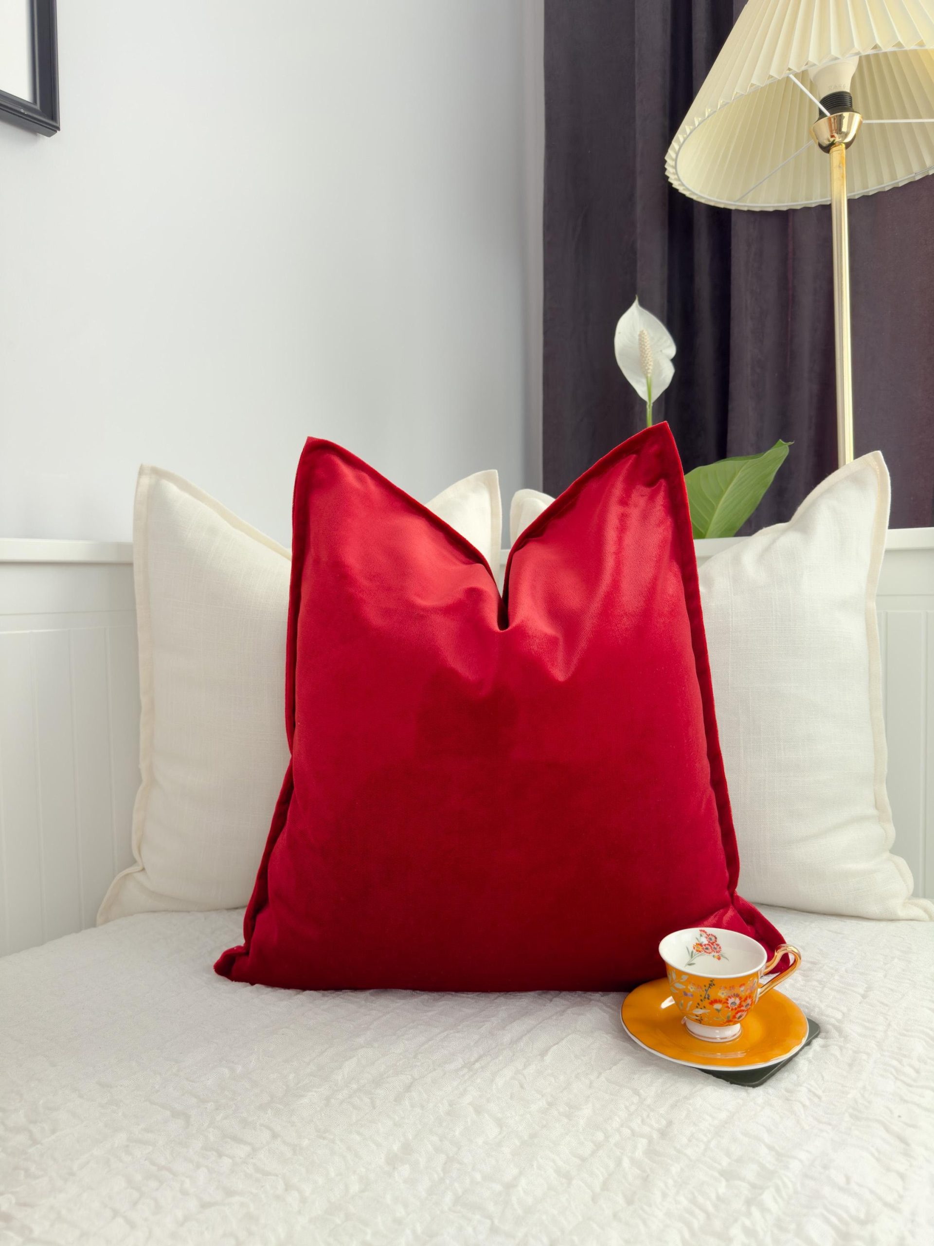 Red Velvet Pillow Cover: Christmas Decor Red Cushion All Sizes