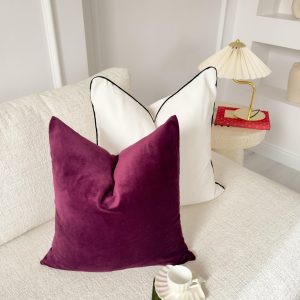 Velvet Burgundy Cushion Cover Aubergine Sofa Cushion Soft Cotton Velvet Decorative Scatter Cushion For Couch Or Bed (all Sizes)