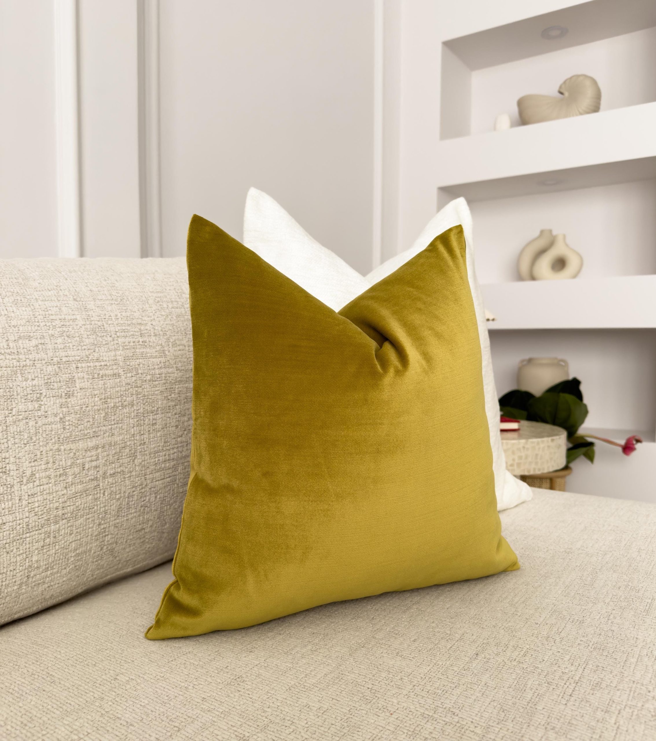 Velvet Golden Olive Cushion Cover Mustard Sofa Cushion Soft Cotton Velvet Decorative Cushion For Couch Or Bed