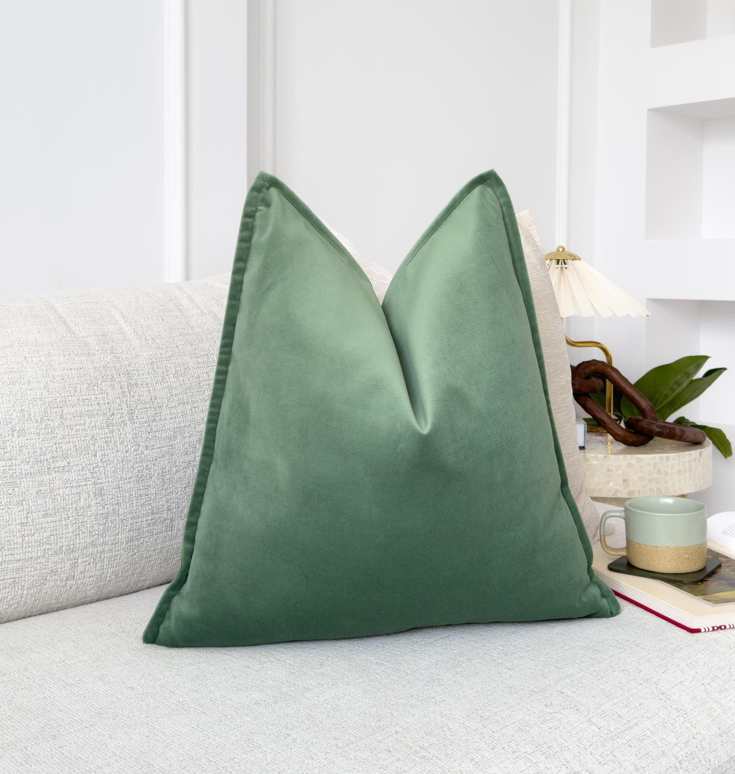 Velvet Sage Green Cushion Cover Decorative Moss Green Sofa Cushion Soft Cotton Velvet Lumbar Cushion For Couch Or Bed