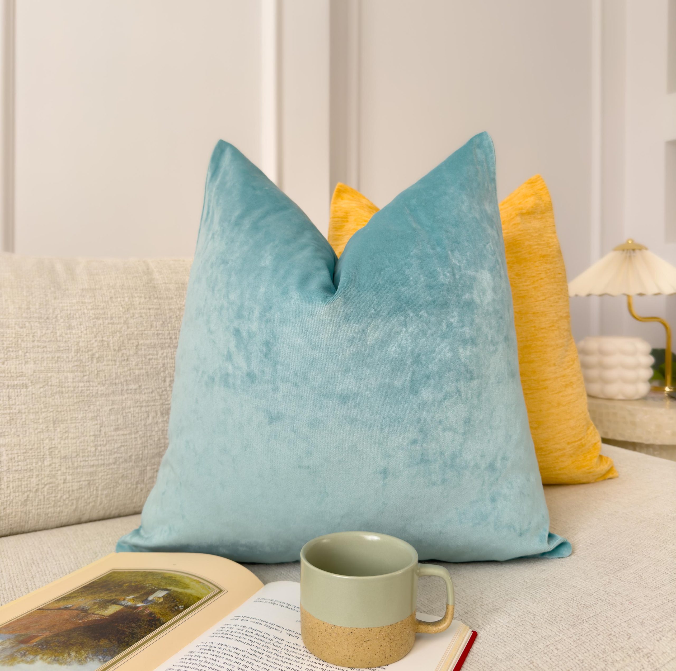 Velvet Aqua Blue Cushion Cover Turquoise Sofa Cushion Soft Cotton Velvet Decorative Cushion For Couch Or Bed