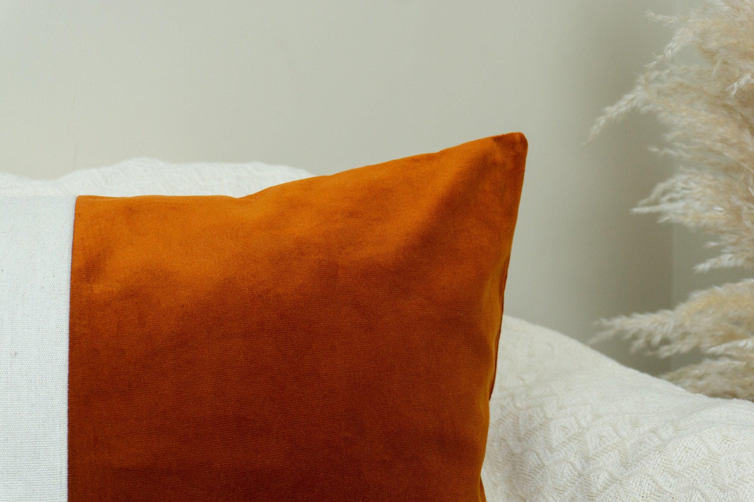 Velvet Burnt Orange Colourblock Cushion Cover For Home Decor Velvet Orange Cream Linen Cushion Cover (all Sizes)
