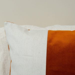Velvet Burnt Orange Colourblock Cushion Cover For Home Decor Velvet Orange Cream Linen Cushion Cover (all Sizes)