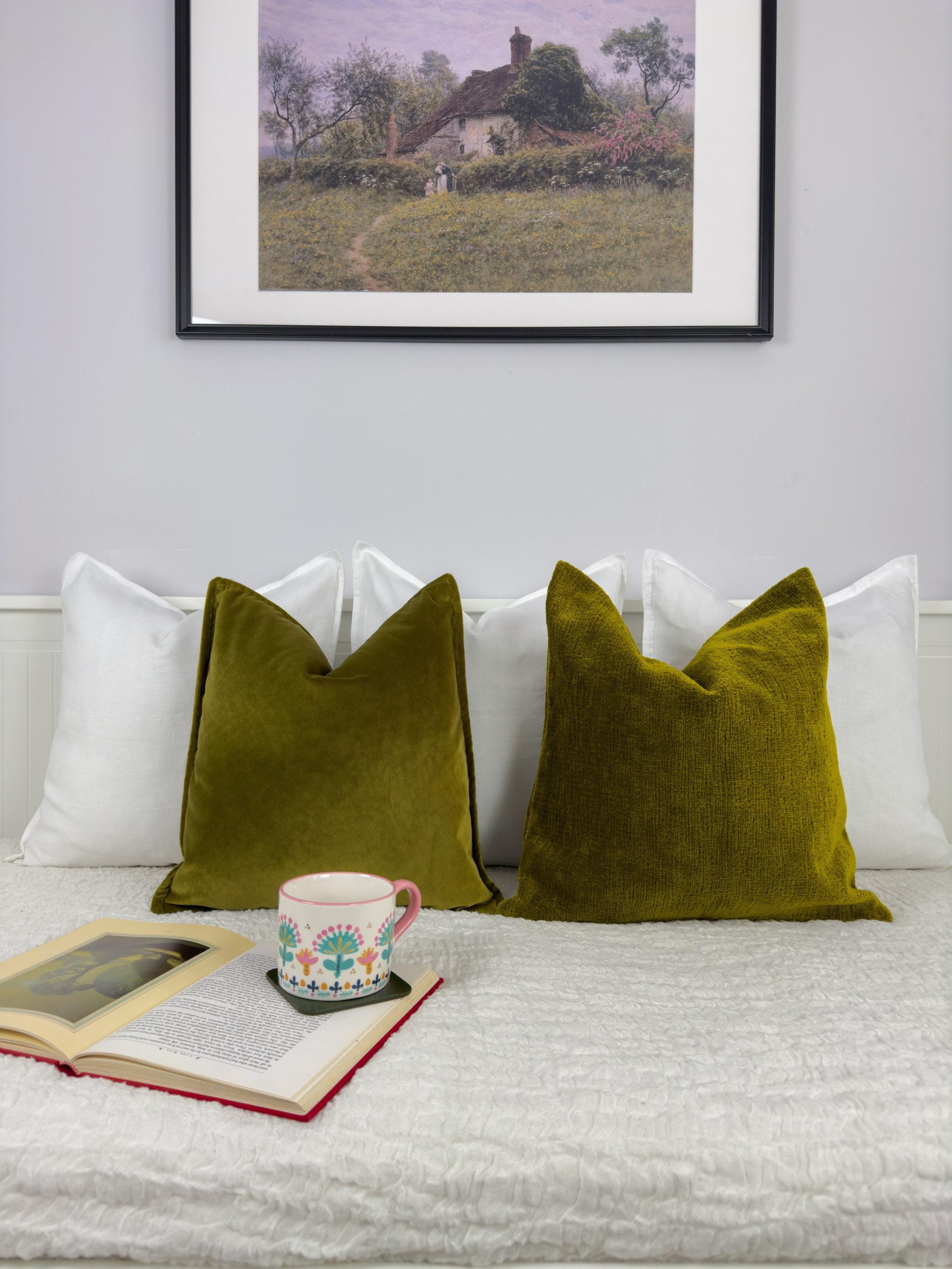 Velvet Khaki Green Pillow Cover Moss Green Cushion Soft Velvet Lumbar Pillow Cover Decorative Cushion For Couch Or Bed (all Sizes)