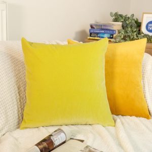 Velvet Yellow Cushion Cover Soft Lemon Yellow Sofa Cushion Luxury Cotton Velvet Pillow Cover For Couch Or Bed