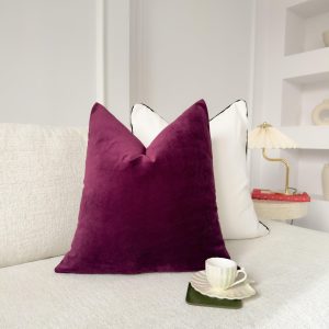 Velvet Burgundy Cushion Cover Aubergine Sofa Cushion Soft Cotton Velvet Decorative Scatter Cushion For Couch Or Bed (all Sizes)