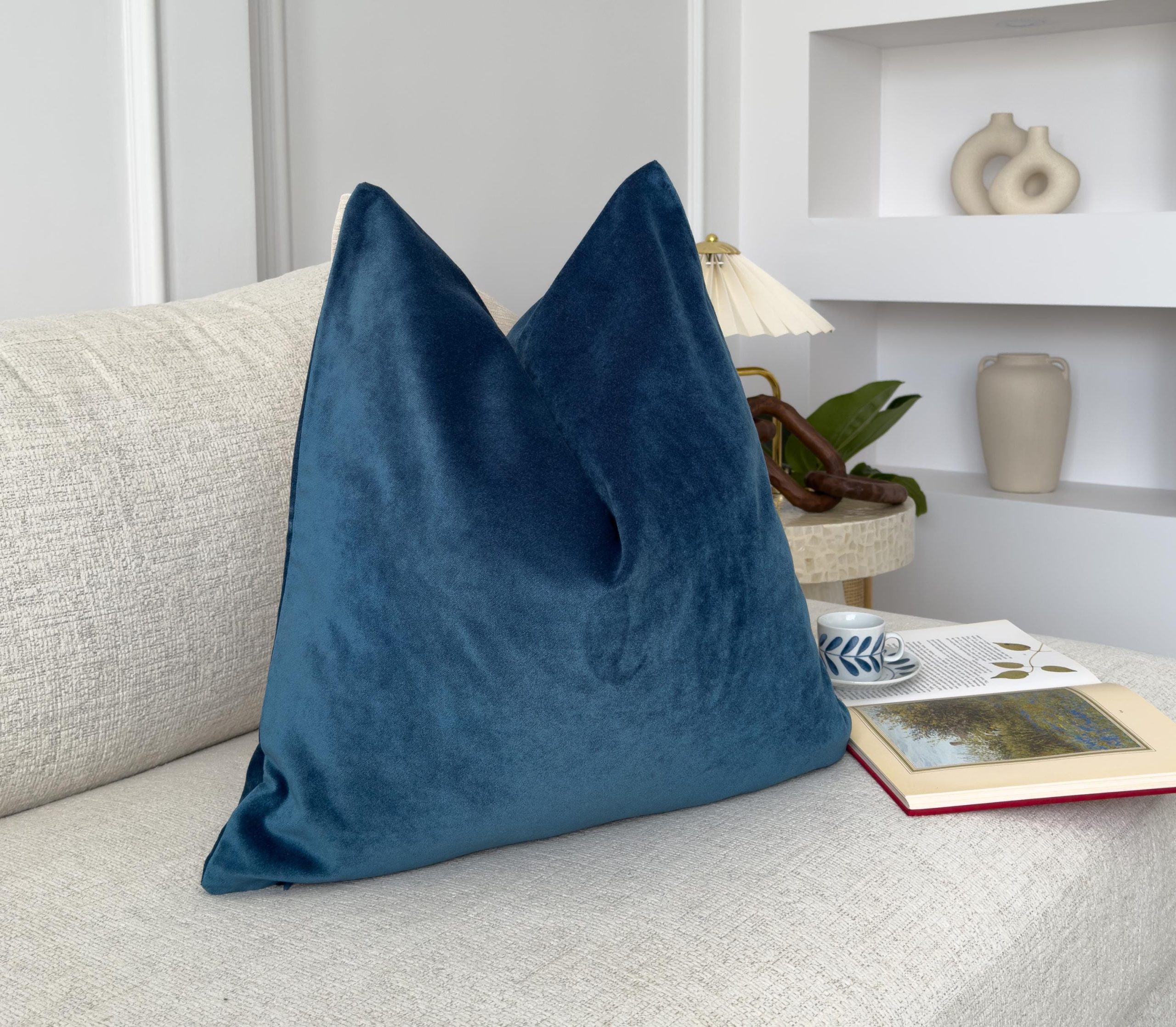 Velvet Cobalt Blue Cushion Cover Navy Blue Sofa Cushion Soft Cotton Velvet Lumbar Cushion For Couch Or Bed
