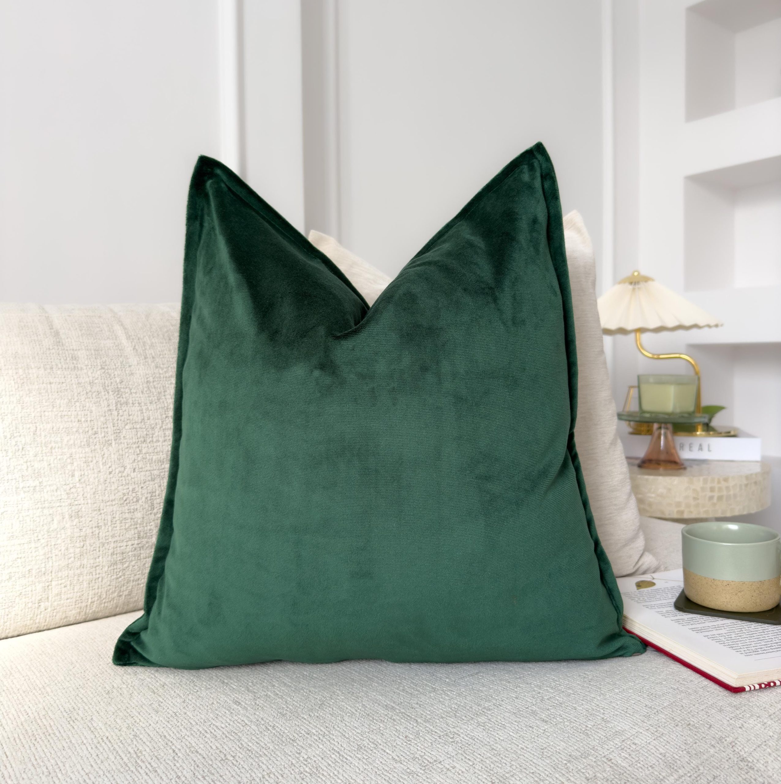 Dark Green Cotton Velvet Pillow Cover: Emerald Decorative Cushion Cover All Sizes