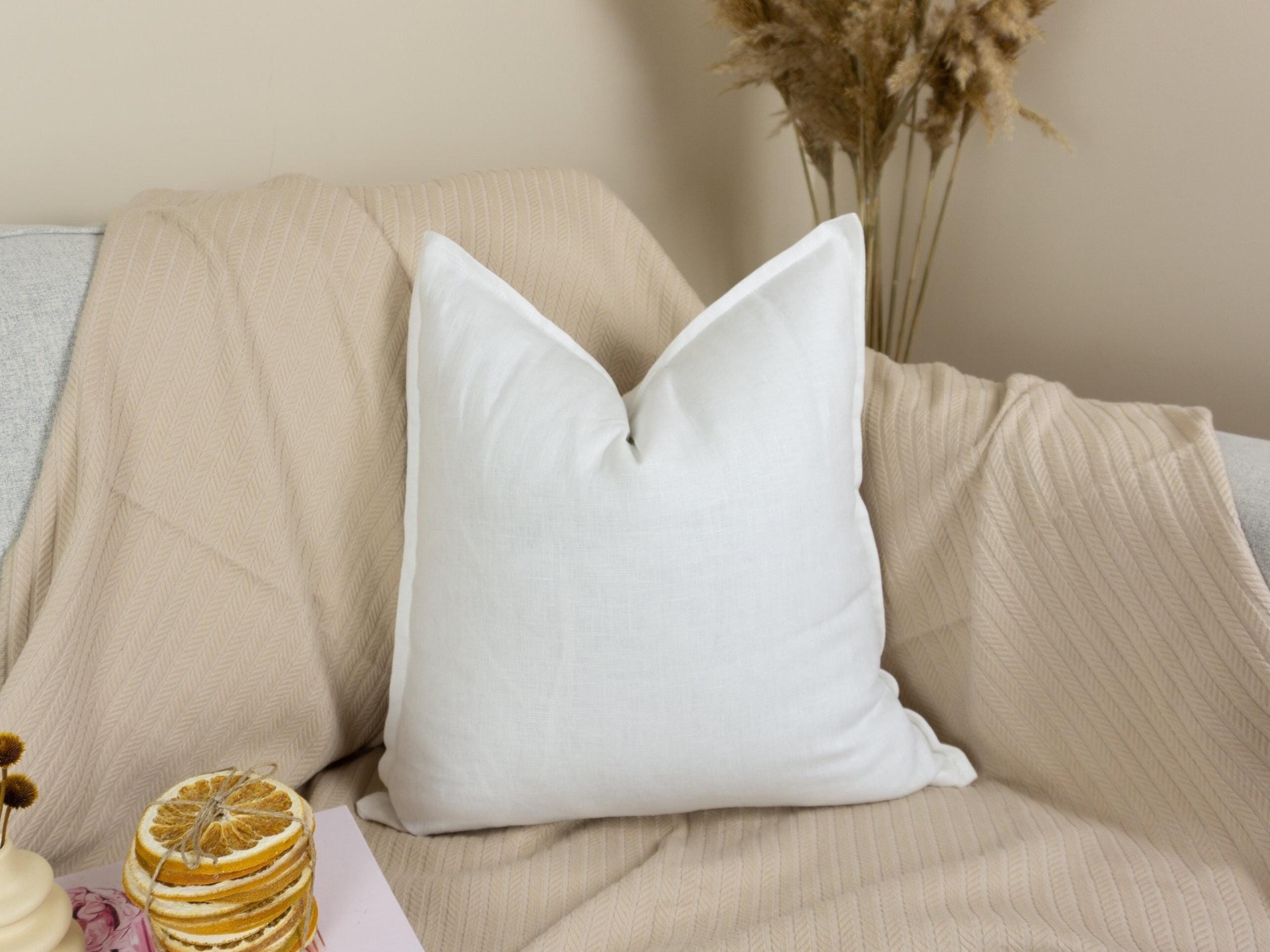 Natural Washed Cotton Linen White Pillow Cover, White Linen Pillowcase (any Custom Size)