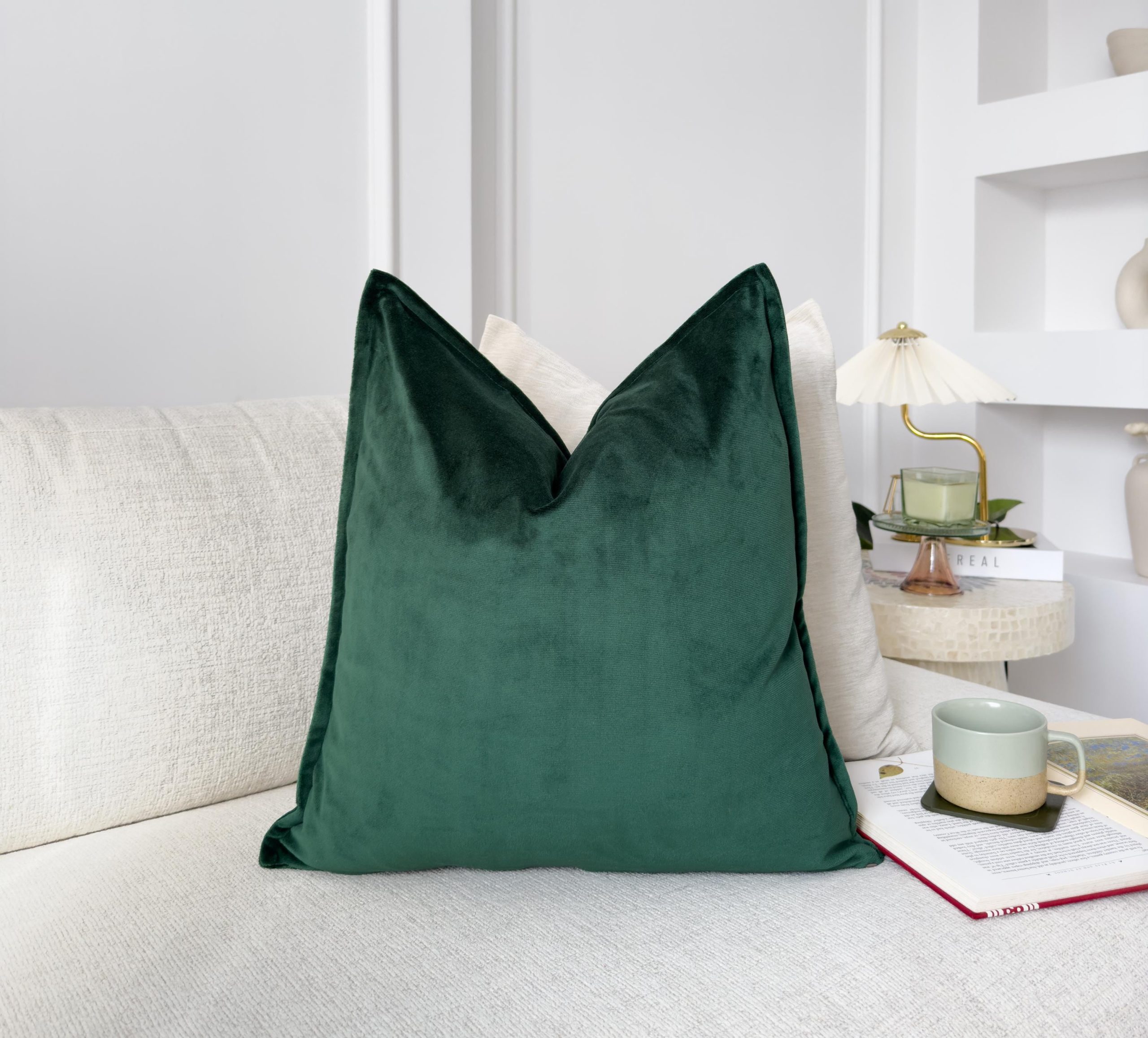 Dark Green Cotton Velvet Pillow Cover: Emerald Decorative Cushion Cover All Sizes