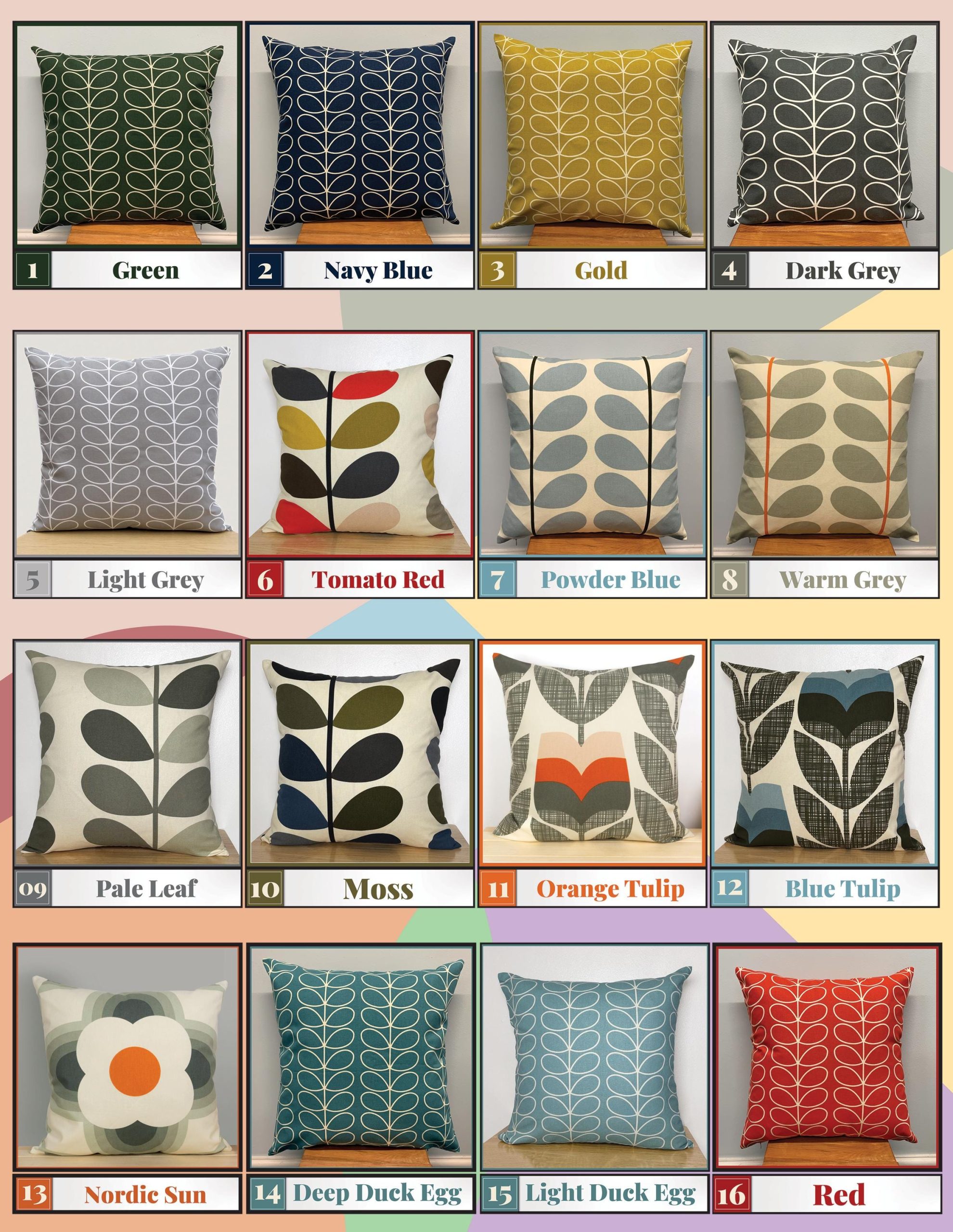 Cotton Linen Scandinavian Style Linear Stem Cushion Covers , 16 Pattern